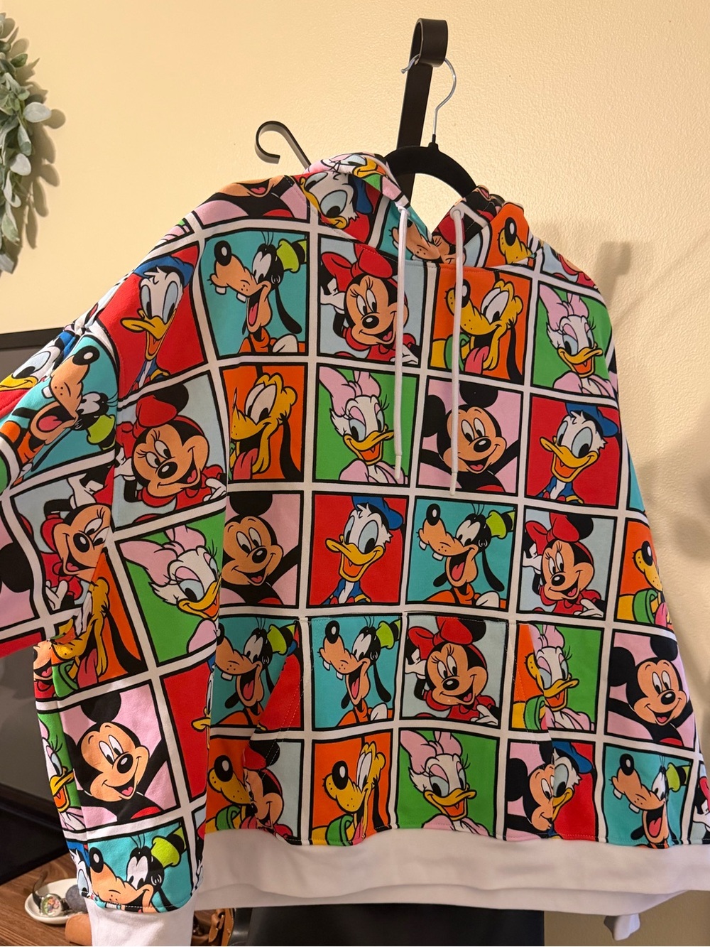 Disney Multi‑Color Cartoon Grid Hoodie - White Trim